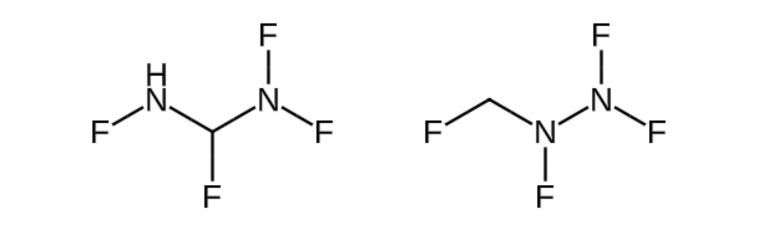Two nitrogen-fluorine candidates with GWP of 0.25-3.95, COP of 6.71-6.72, and completely novel structures.