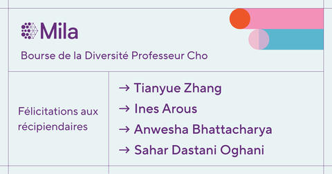 Les noms des 4 étudiants qui ont reçu la bourse d'études Professor Cho Diversity Scholarship