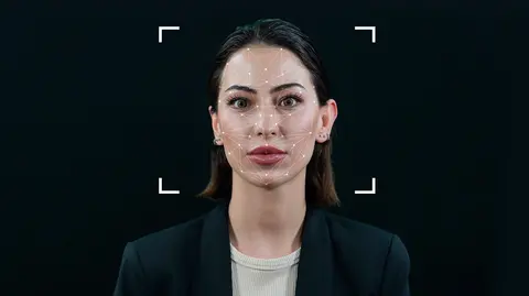 Biometric facial recognition of a woman. 