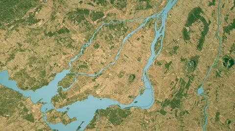 3D rendering of a topographic map of Montreal, Canada.