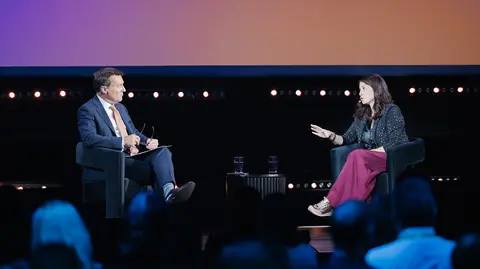 Valérie Pisano and Patrice Roy in conversation during ALL IN 2025.