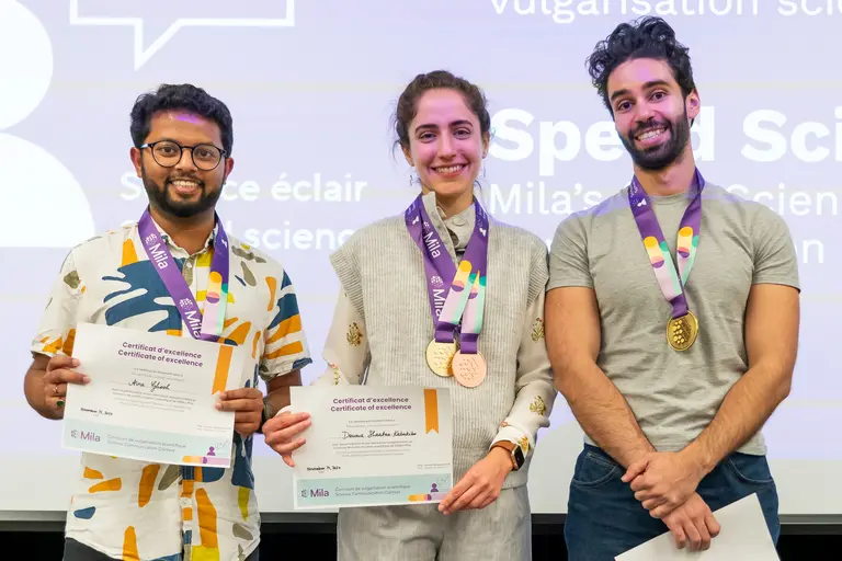The three winners of Mila's scientific communication contest. 