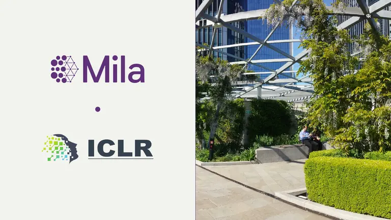 logo Mila et ICLR avec une photo du convention center a rio de janeiro