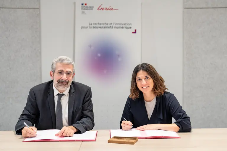 Bruno Sportisse, Chairman and CEO of Inria and Valérie Pisano, President and CEO of Mila.