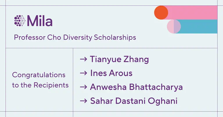 The names of the 4 students who received the Professor Cho Diversity Scholarship