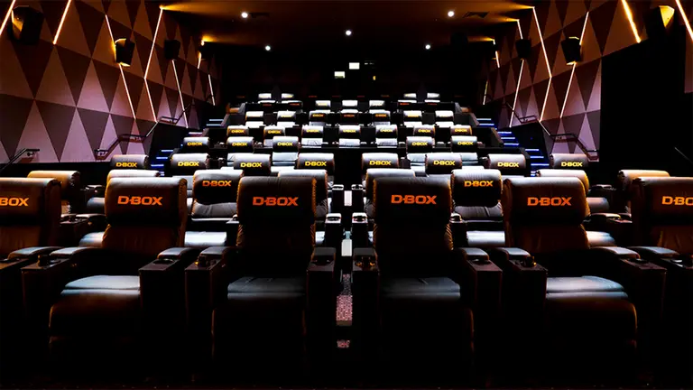 D-BOX chairs in a movie theater. 