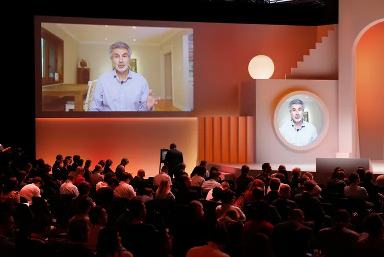 Yoshua Bengio delivering a virtual speech at the Viva Technology conference.