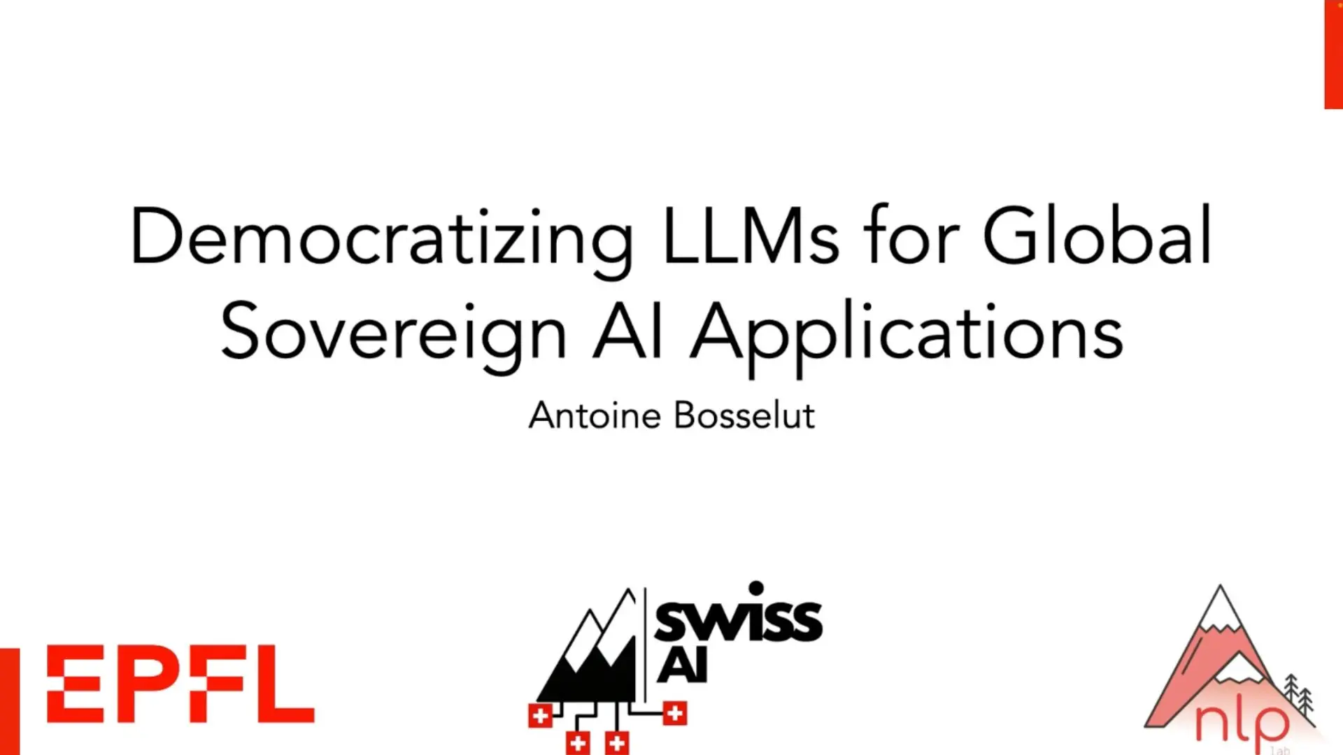 Page de présentation "Democratizing Open LLMs for Global Sovereign AI Applications"