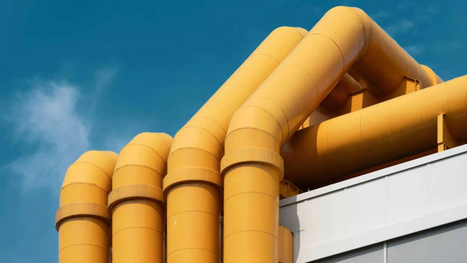 Large industrial yellow gas pipes