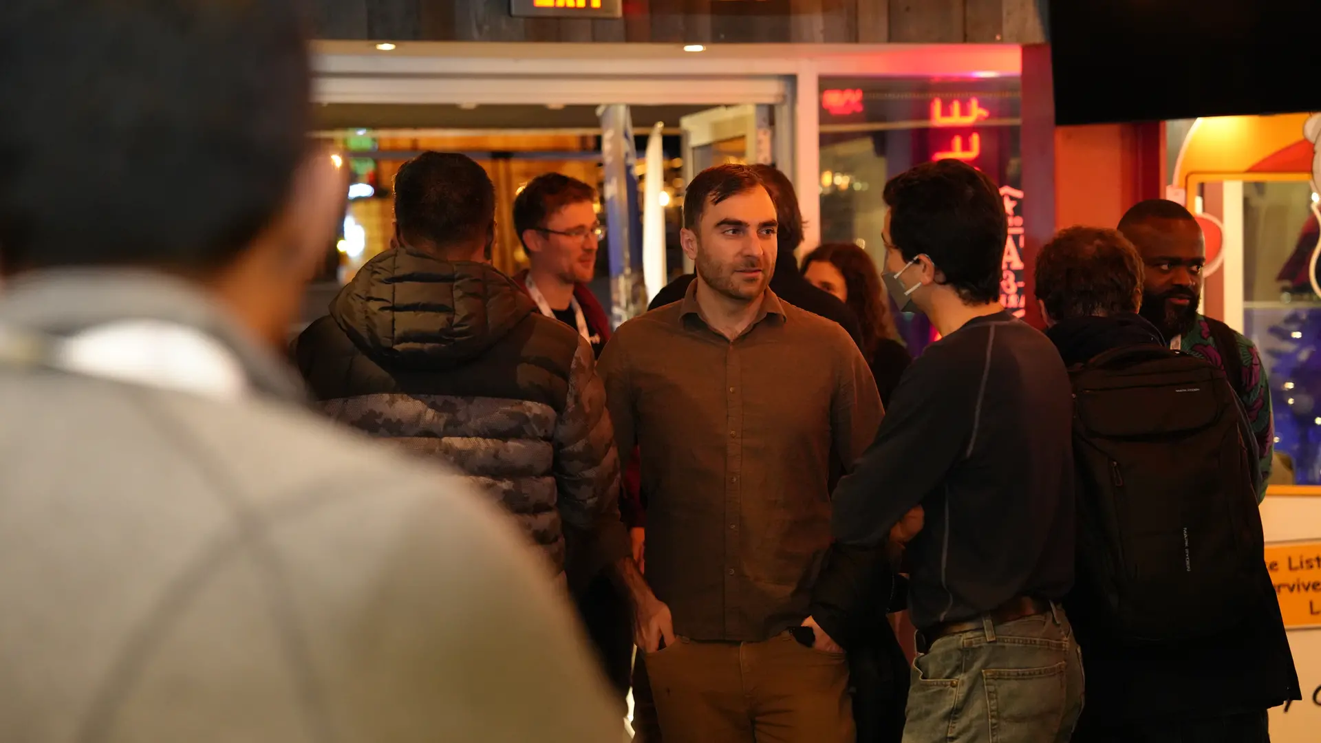 Prof and students attending  a social event