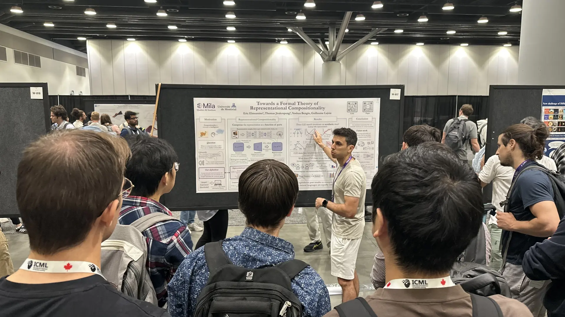 Édutiant au doctorat, Eric Elmoznino, presenting his paper "Towards a Formal Theory of Representational Compositionality" during ICML Wokshops
