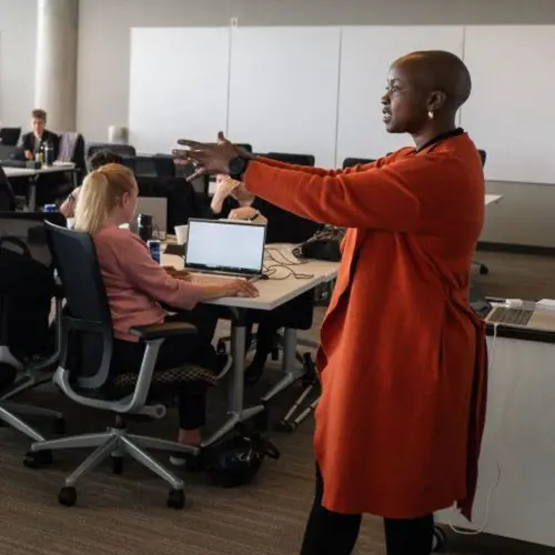 Shingai Manjengwa speaking during a masterclass