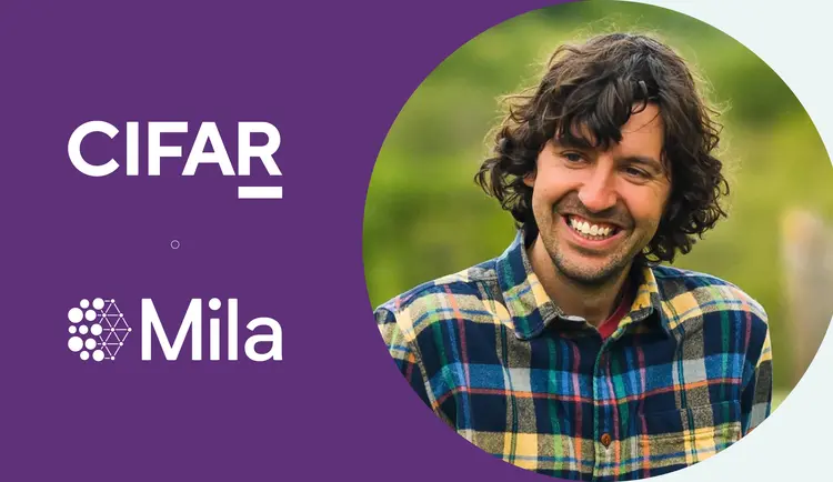 Picture of prof Matt Kusner with Mila and CIFAr logos