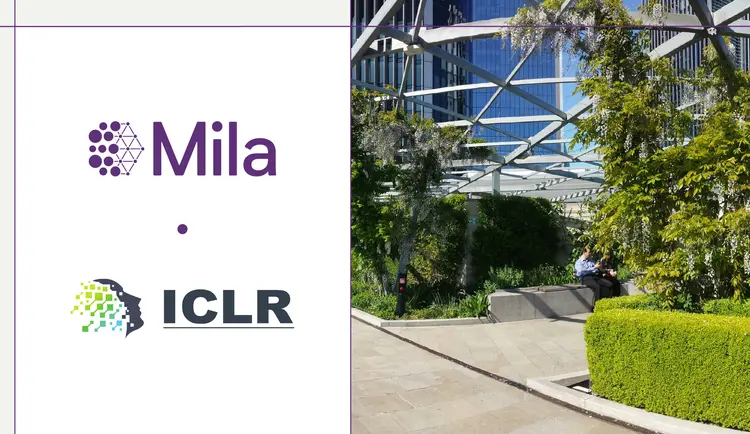 logo Mila and ICLR with a picture of the convention center in Rio de Janeiro