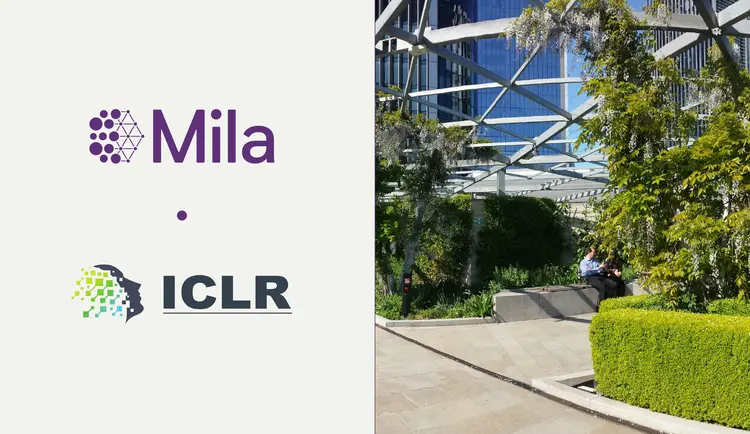 logo Mila et ICLR avec une photo de la batisse du centre des congres de rio de janeiro