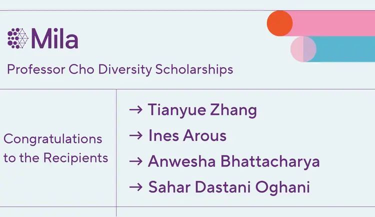 The names of the 4 students who received the Professor Cho Diversity Scholarship