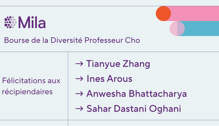 Les noms des 4 étudiants qui ont reçu la bourse d'études Professor Cho Diversity Scholarship