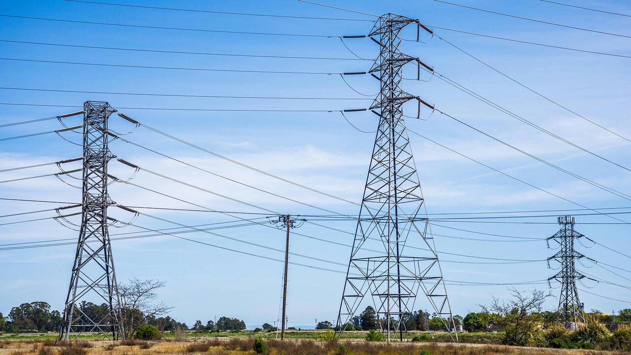 Power lines in a summer landscape. 